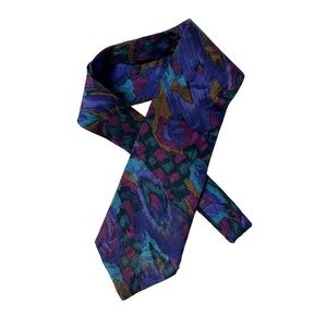 Vintage 80s Abstract Purple Blue Brown Liberty of London Silk Tie